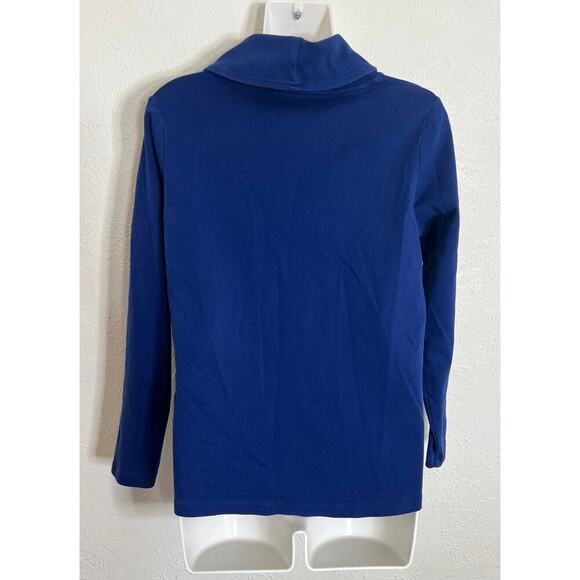 LL Bean Top Womens M Blue Shawl Collar V Neck Long Sleeve Sweatshirt Cotton - Picture 3 of 5